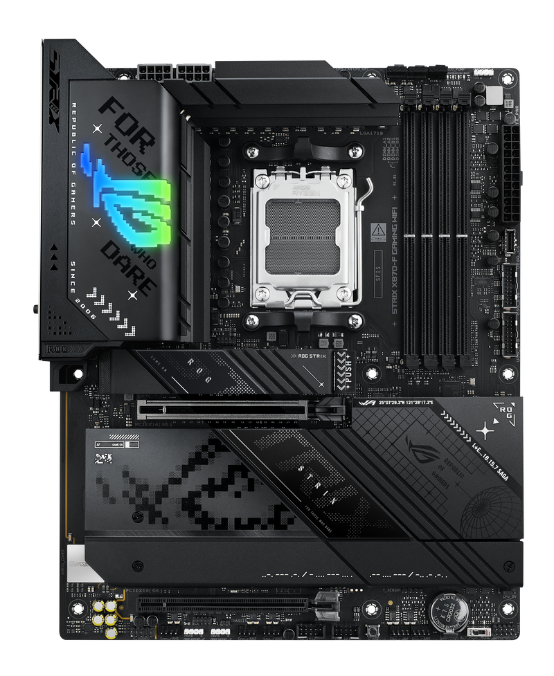 Bakside av ASUS ROG Strix X870-F Gaming WiFi hovedkort