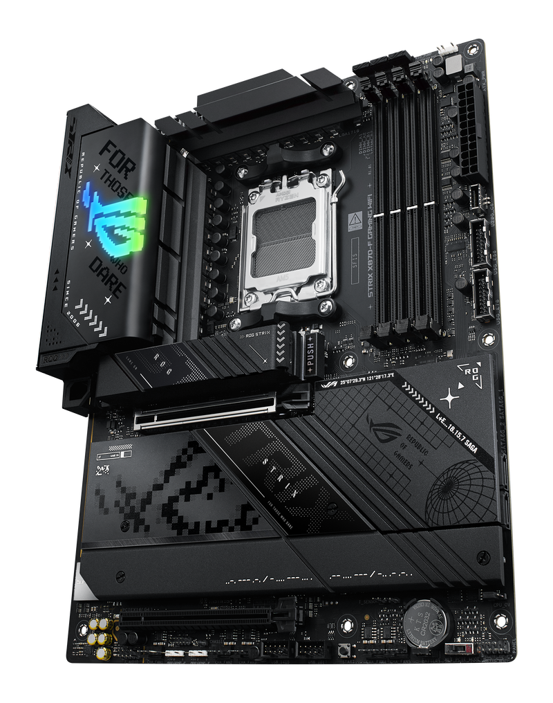 Nærbilde av USB-porter på ASUS ROG Strix X870-F Gaming WiFi hovedkort