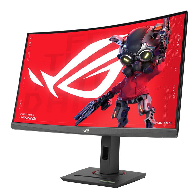 ASUS ROG Strix XG27WCS 27" curved gamingskjerm montert på skrivebord
