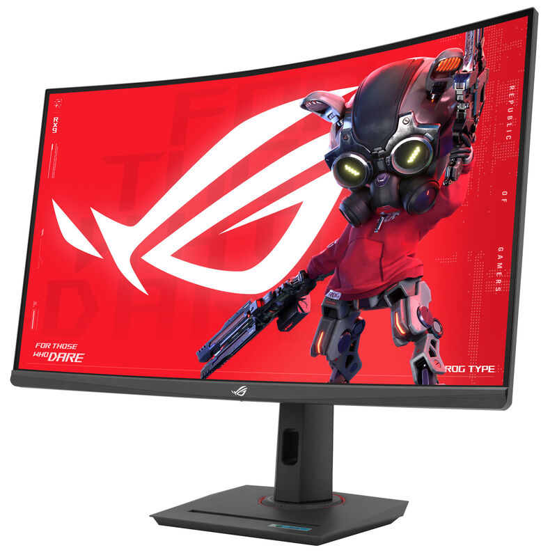 Detalj av ASUS ROG Strix XG32WCMS skjermkontroller