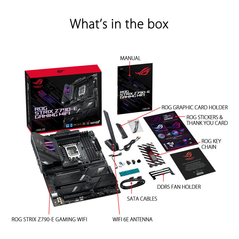 Nærbilde av ASUS ROG Strix Z790-E Gaming WiFi hovedkort RGB-belysning