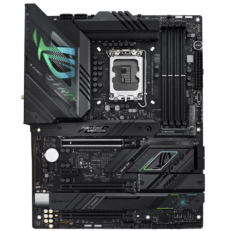 Detalj av ASUS ROG Strix Z790-F Gaming WiFi hovedkort PCIe-porter