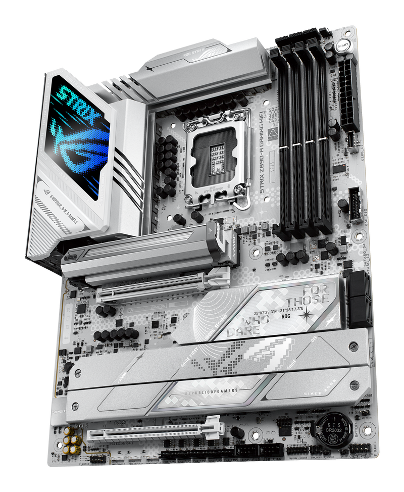Nærbilde av DIMM-slots på ASUS ROG Strix Z890-A Gaming WiFi hovedkort