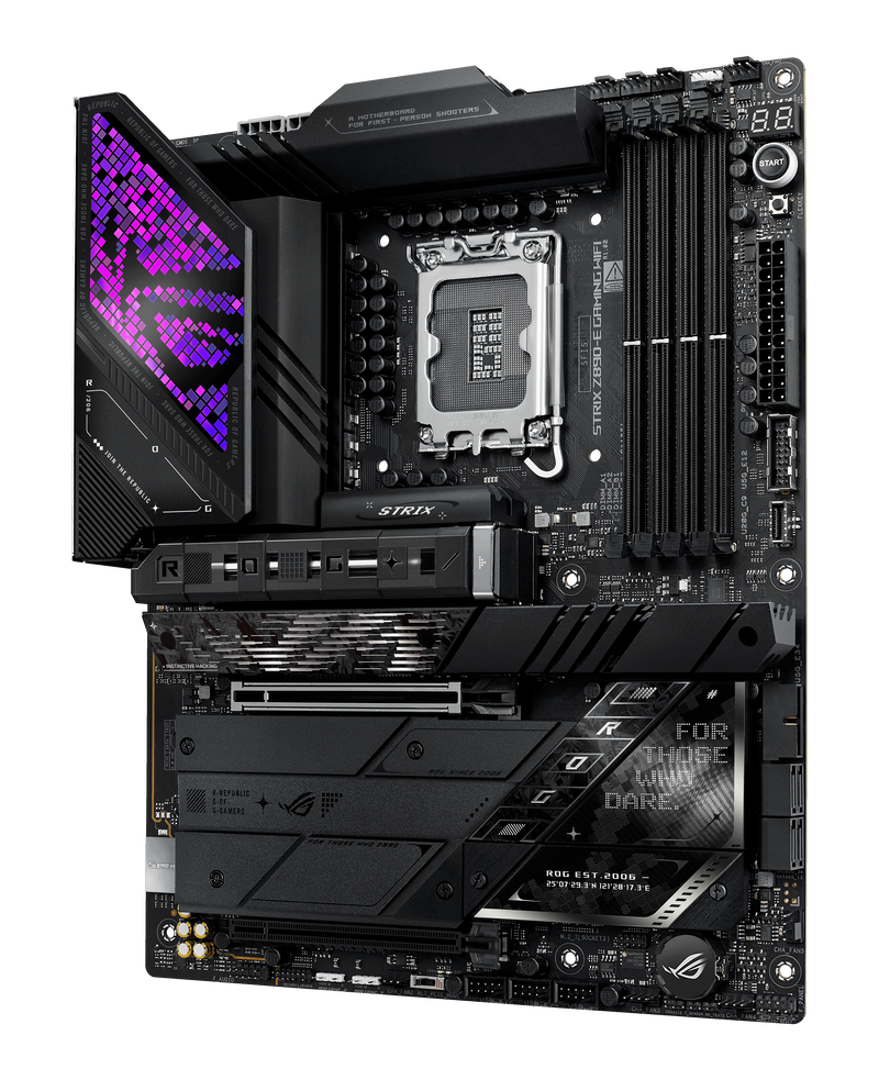 Nærbilde av ASUS ROG Strix Z890-E Gaming WiFi hovedkort kjøleribber