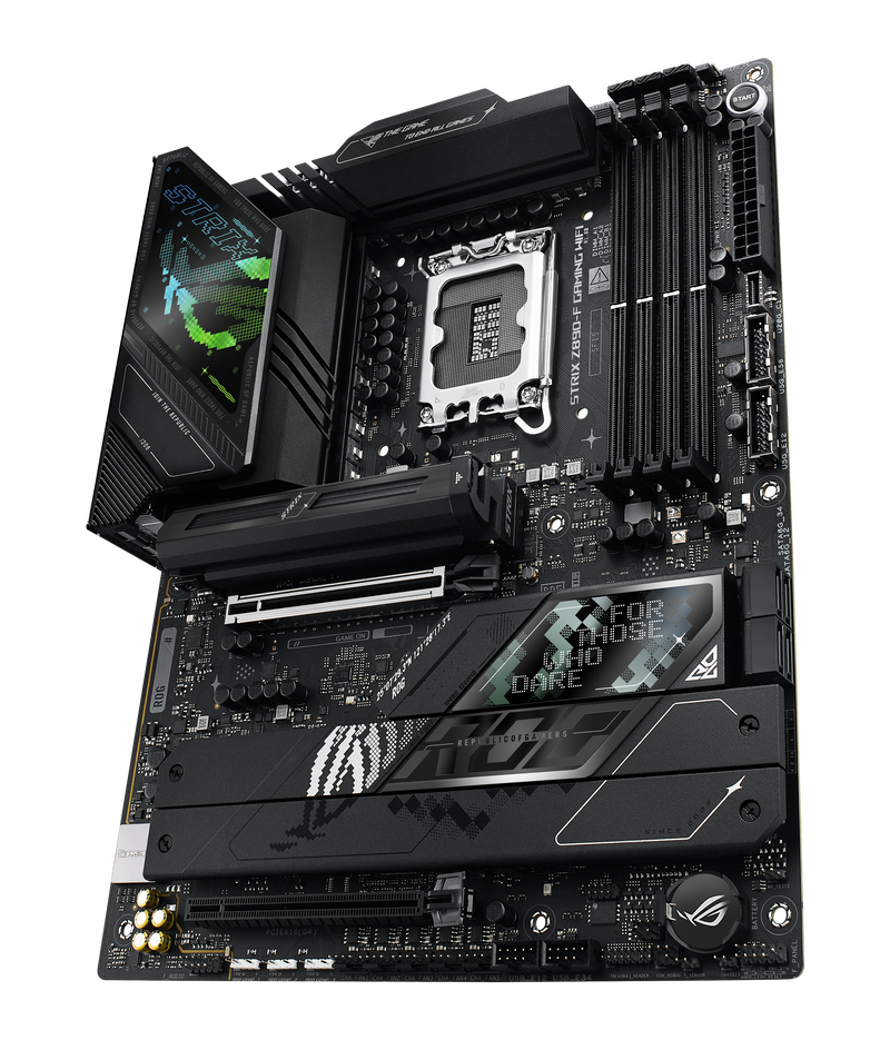 Detalj av ASUS ROG Strix Z890-F hovedkort med PCIe-porter