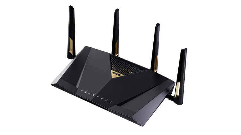 ASUS RT-BE88U trådløs ruter svart med gull detaljer