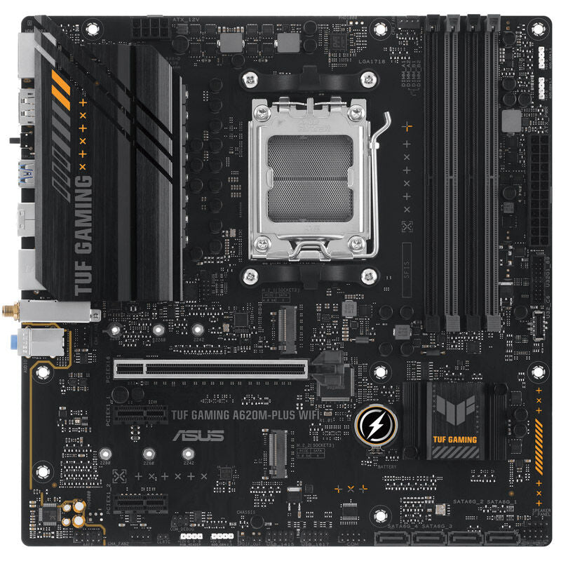 Detalj av ASUS TUF Gaming A620M-Plus WiFi hovedkort komponenter