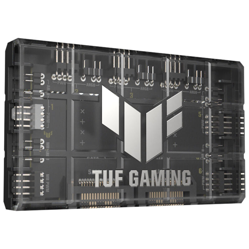 Baksiden av ASUS TUF Gaming ARGB PWM viftehub 6-port svart
