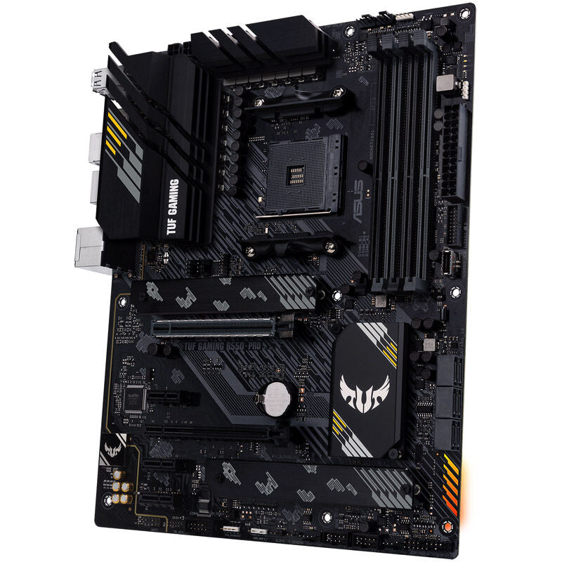 Nærbilde av ASUS TUF Gaming B550-Pro hovedkort RGB-lys