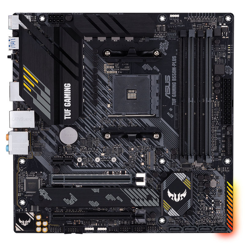Detalj av ASUS TUF Gaming B550M-Plus hovedkort