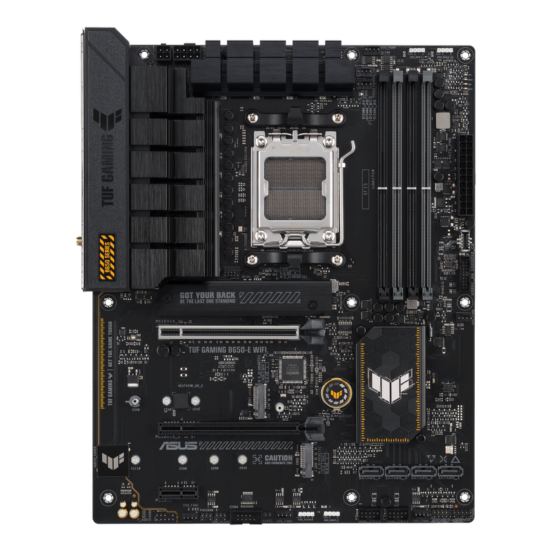 Baksiden av ASUS TUF Gaming B650-E WiFi hovedkort
