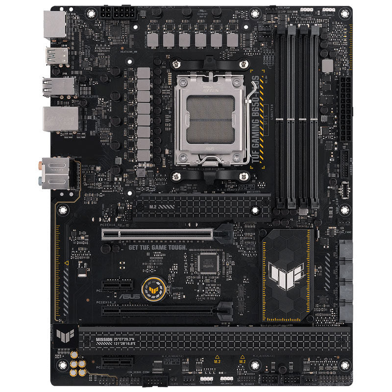 Baksiden av ASUS TUF Gaming B650-Plus hovedkort