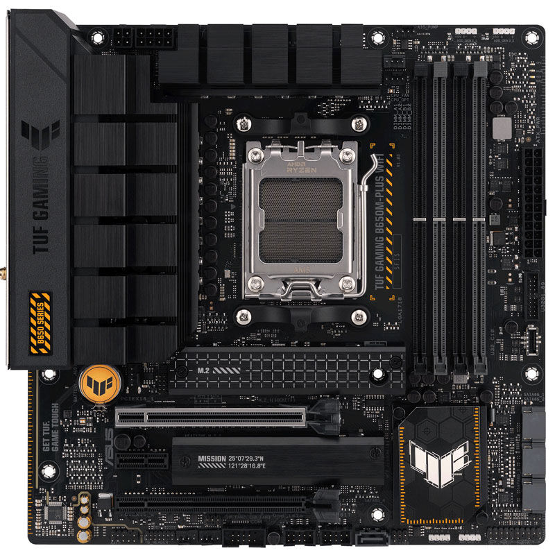 Montert ASUS TUF Gaming B650M-Plus WiFi hovedkort i PC-kabinett