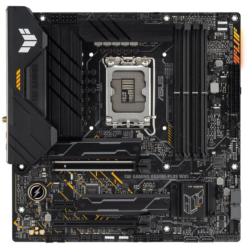 Detalj av ASUS TUF Gaming B660M-Plus WiFi RGB-belysning
