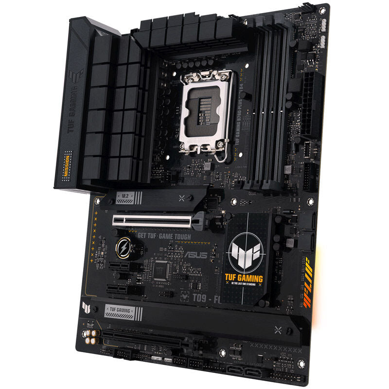 Nærbilde av ASUS TUF Gaming B760-Plus WiFi D4 hovedkort komponenter