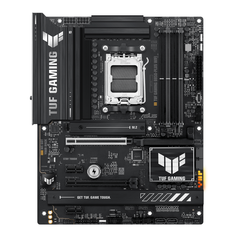 Detalj av ASUS TUF Gaming B850-Plus WiFi hovedkort PCIe-spor
