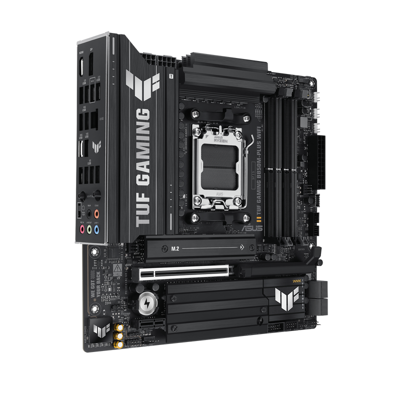 Detalj av ASUS TUF Gaming B850M-Plus WiFi hovedkort PCIe-slot