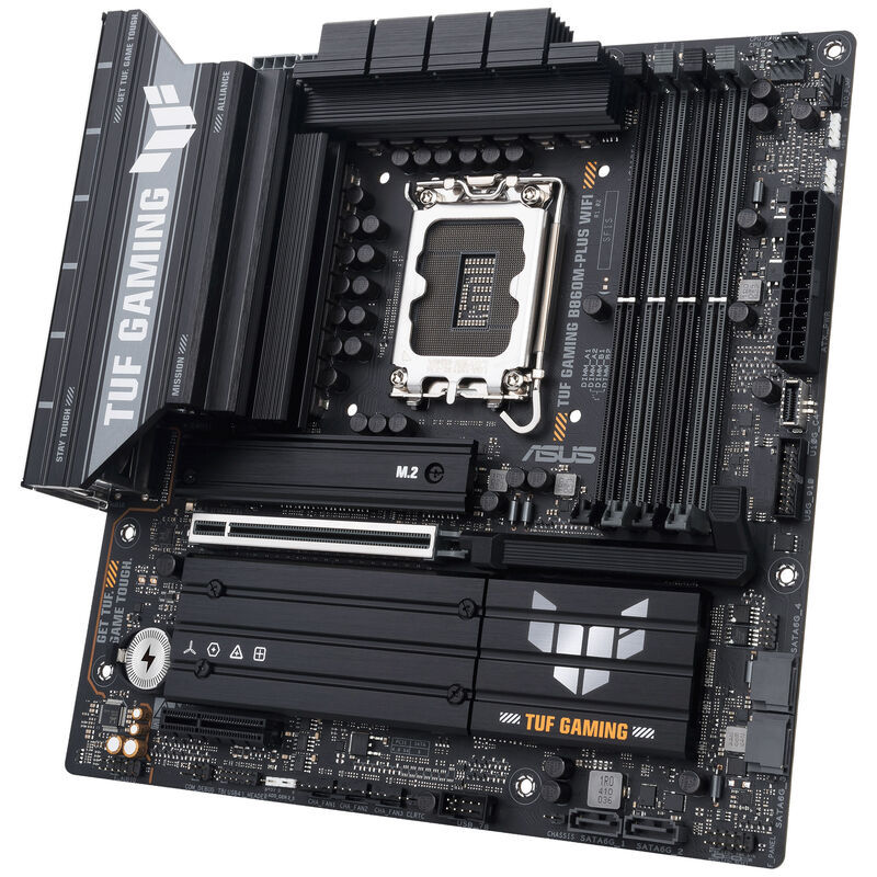 Sideprofil av ASUS TUF Gaming B860M-Plus WiFi hovedkort