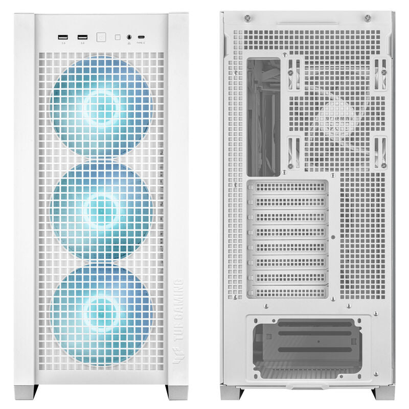 Bakside av ASUS TUF Gaming GT302 TG ARGB kabinett midtårn