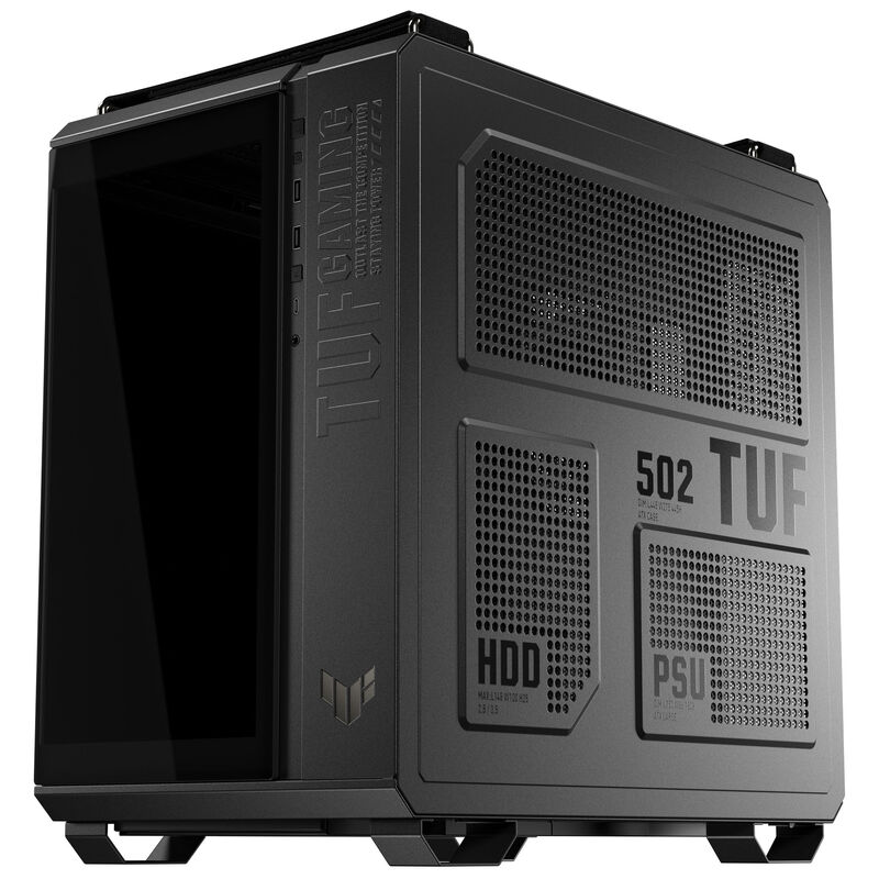 Nærbilde av ASUS TUF Gaming GT502 Horizon kabinett sidepanel