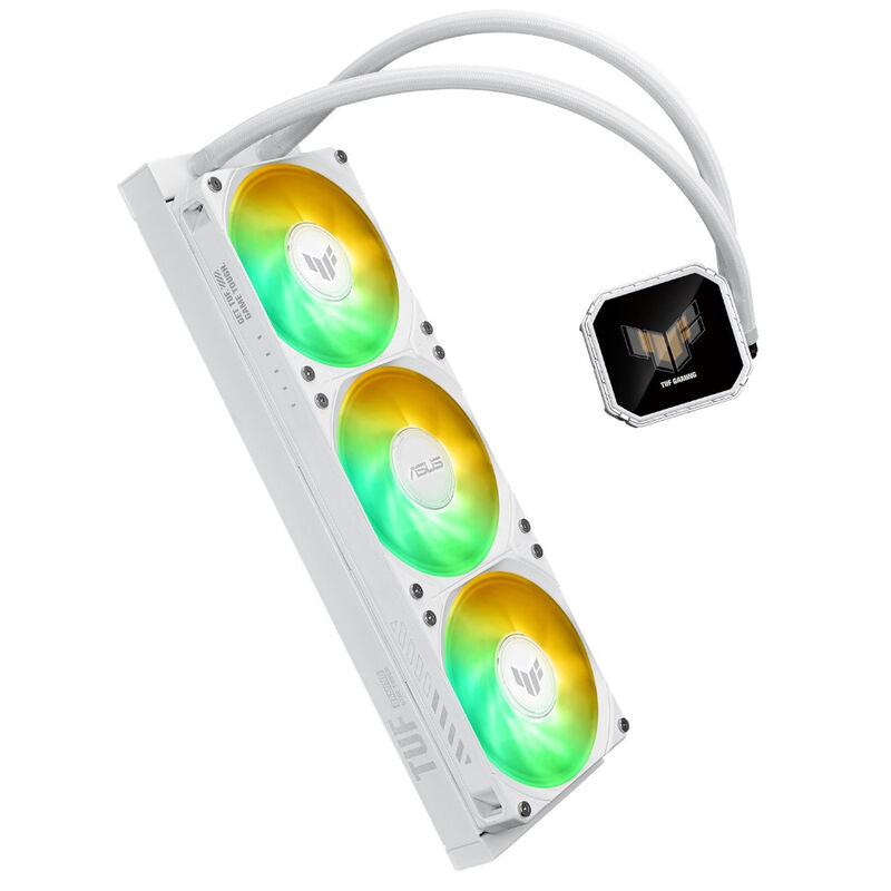 Nærbilde av LCD-skjerm på ASUS TUF Gaming LC III 360 ARGB LCD AIO vannkjøling hvit