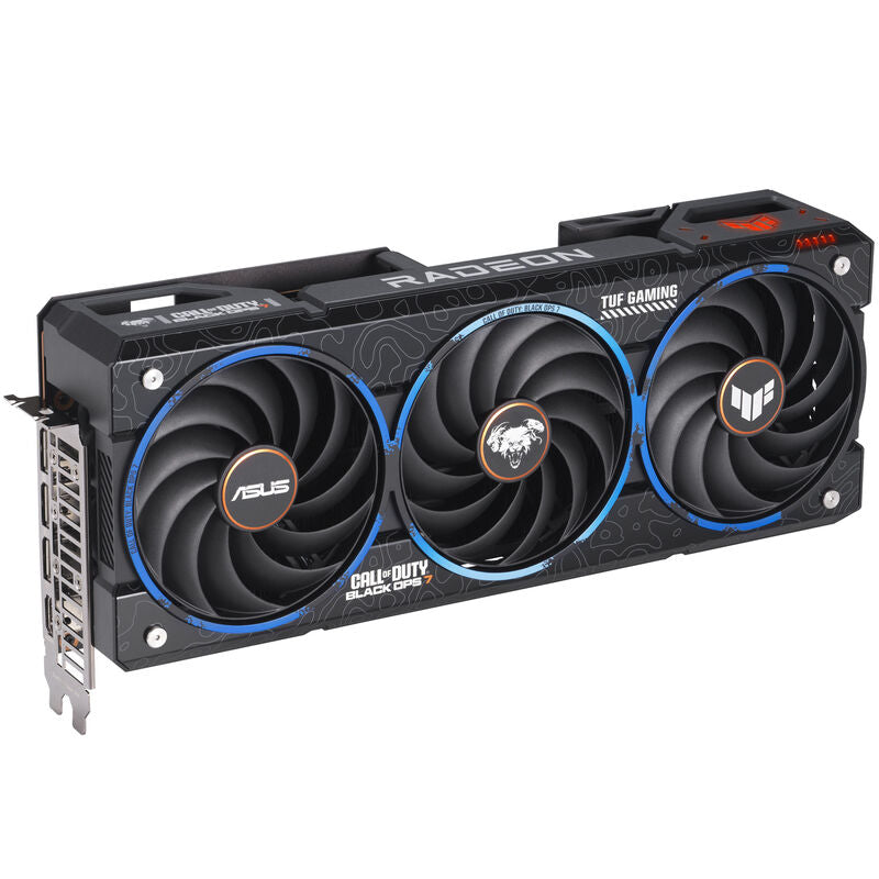 Sideprofil av ASUS TUF Gaming RX 9070 XT COD BO7 grafikkort