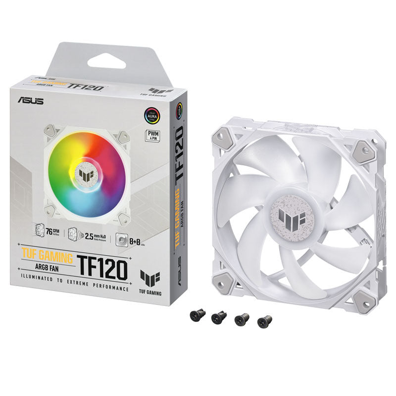ASUS TUF Gaming TF120 ARGB vifte 120 mm hvit detalj av RGB-lys