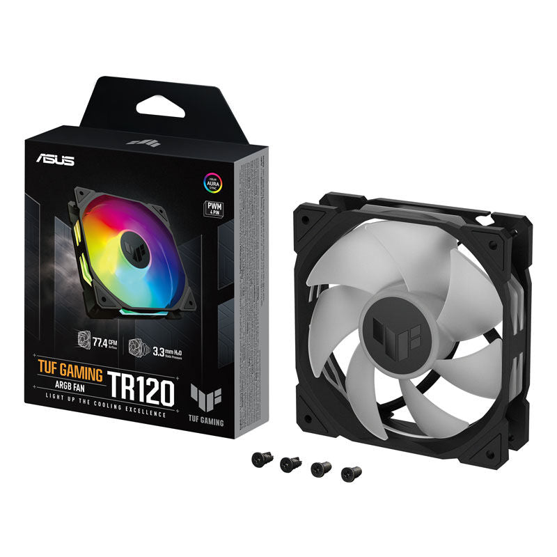 Nærbilde av ASUS TUF Gaming TR120 PWM ARGB vifte 120 mm svart