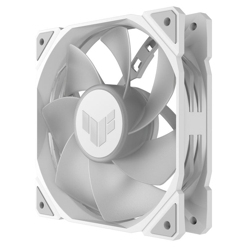 Detalj av ASUS TUF Gaming TR120 Reverse PWM ARGB vifte 3-pakk 120 mm hvit
