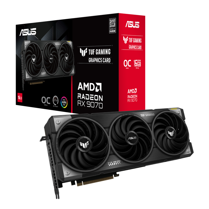 ASUS TUF Radeon RX 9070 OC Edition grafikkort forfra
