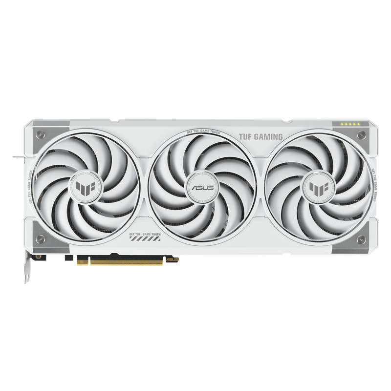 Detalj av kjølevifte på ASUS TUF RTX 5070 Ti OC White Edition grafikkort