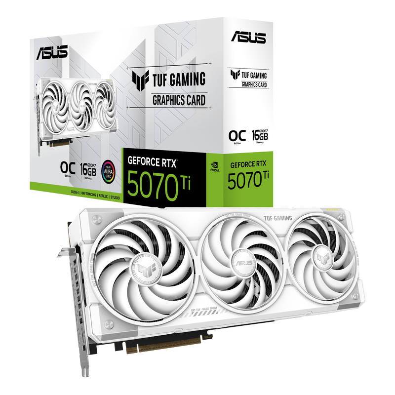 ASUS TUF RTX 5070 Ti OC White Edition grafikkort forfra