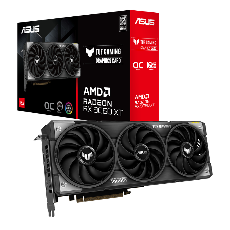ASUS TUF RX 9060 XT OC Edition grafikkort forfra