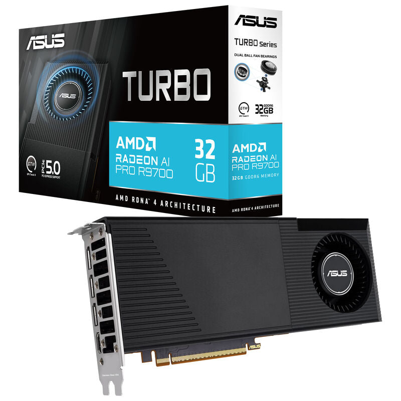 ASUS TURBO Radeon AI PRO R9700 grafikkort forfra