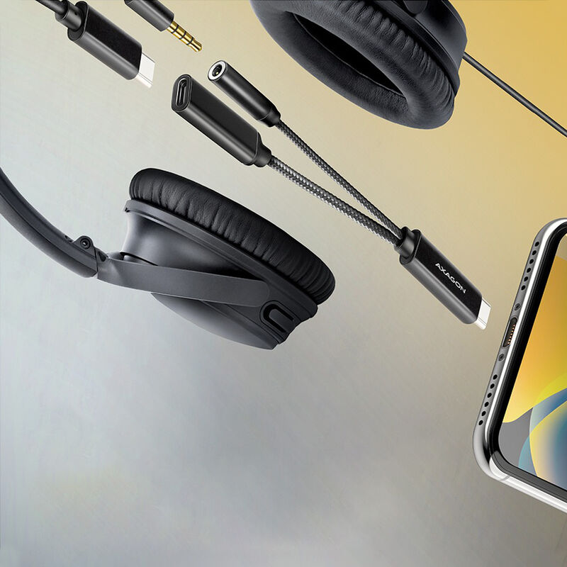 Bakside av AXAGON ADA-HCPD USB-C til 3,5 mm DAC adapter svart