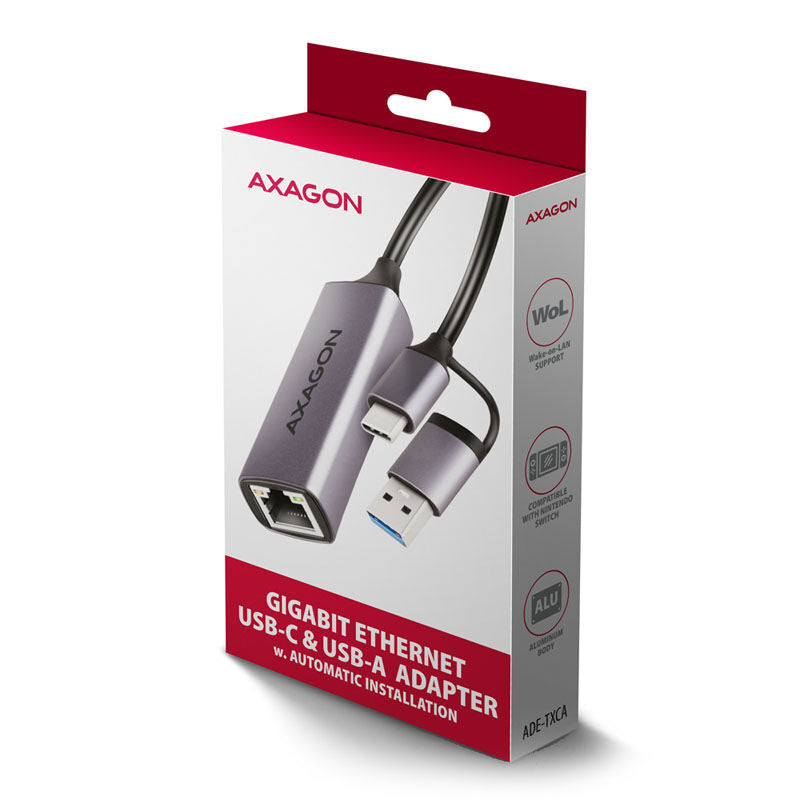 AXAGON ADE-TXCA Gigabit Ethernet adapter USB-C + USB-A oversikt
