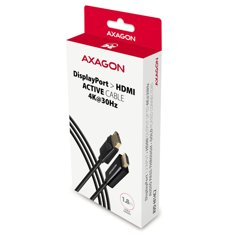 AXAGON RVD-HI14C2 DisplayPort til HDMI adapterkabel 4K 180 cm svart bakside