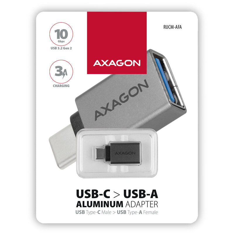 AXAGON USB-C til USB-A adapter aluminium svart perspektiv
