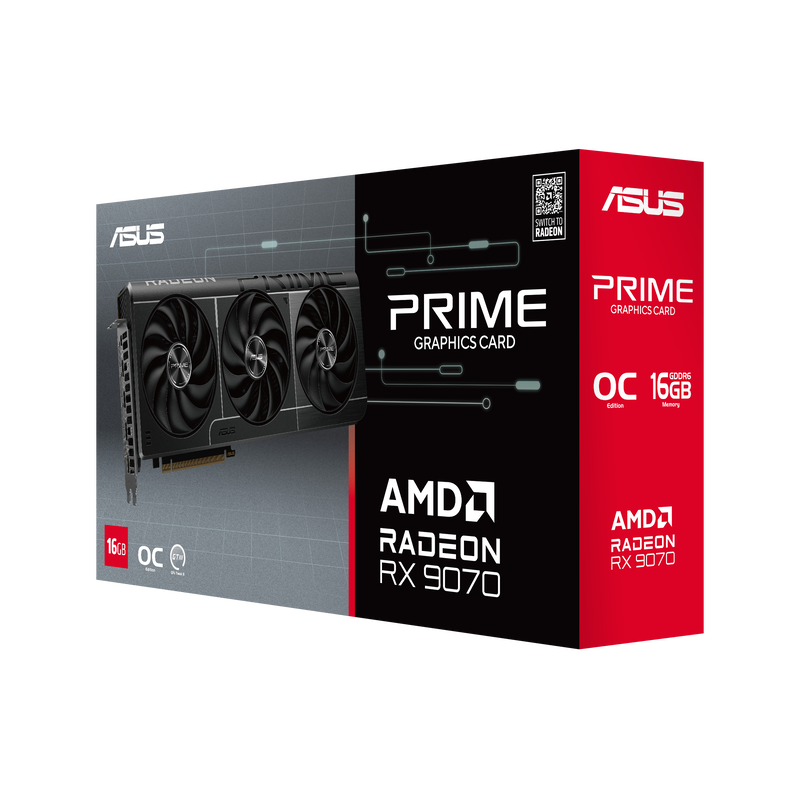 Bakside av ASUS Prime RX 9070 OC Edition grafikkort