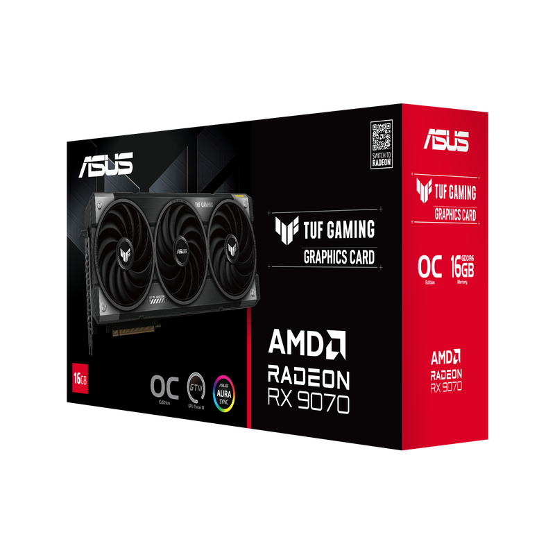 Bakside av ASUS TUF Radeon RX 9070 OC Edition grafikkort