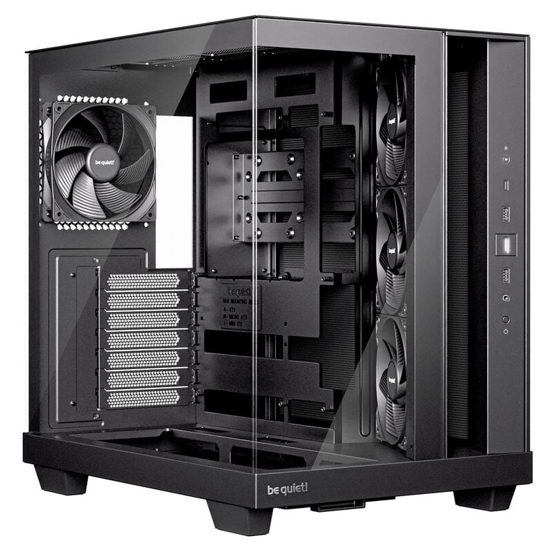 be quiet! Light Base 500 kabinett midtårn forfra svart med herdet glass