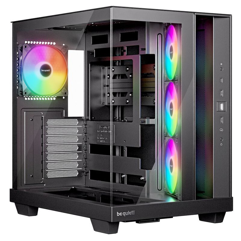 be quiet! Light Base 500 LX kabinett forfra med herdet glass og ARGB-vifter