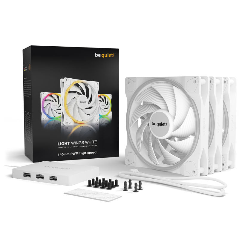 be quiet! Light Wings ARGB PWM vifte 140 mm hvit 3-pakk High Speed RGB-belysning