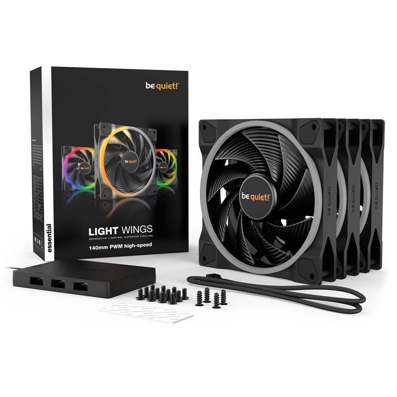 Oversikt av be quiet! Light Wings ARGB vifte 140 mm PWM High Speed 3-pakk