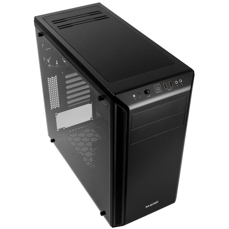 be quiet! Pure Base 600 kabinett med åpnet sidepanel i herdet glass