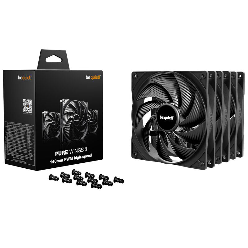 be quiet! Pure Wings 3 High-Speed vifte 140 mm PWM 3-pakk svart forfra