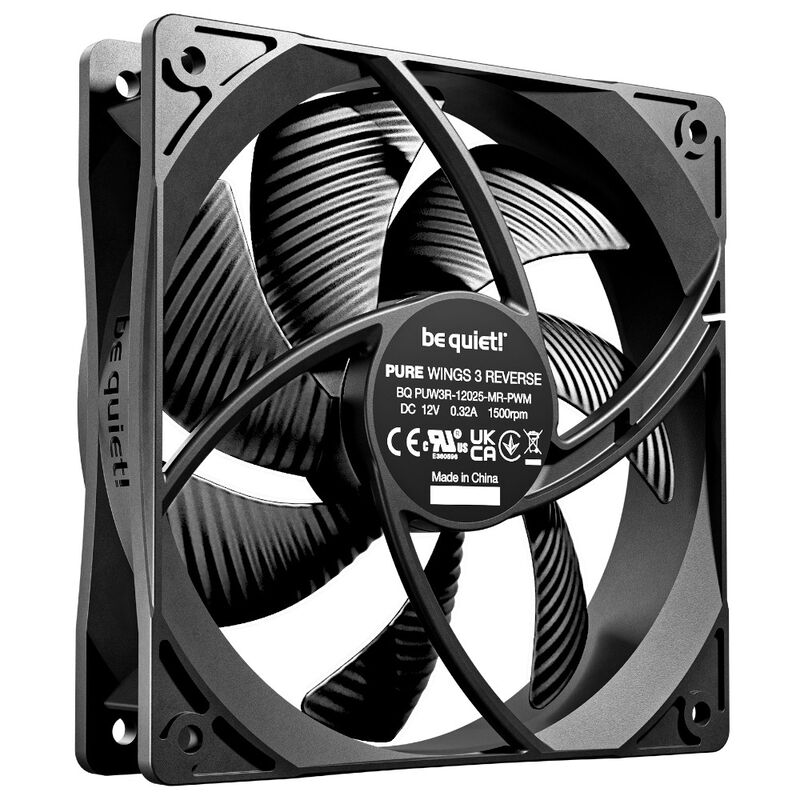 detalj av blader på be quiet! Pure Wings 3 PWM Reverse vifte 120 mm svart 3-pakk