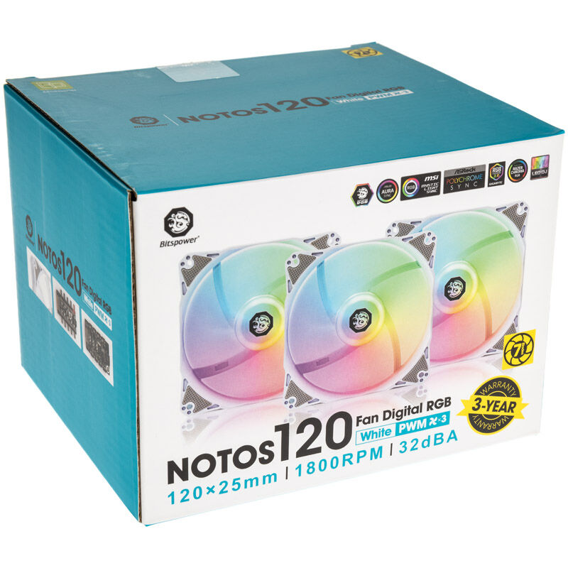 Bitspower Notos RGB PWM vifte 120 mm hvit komplett pakke