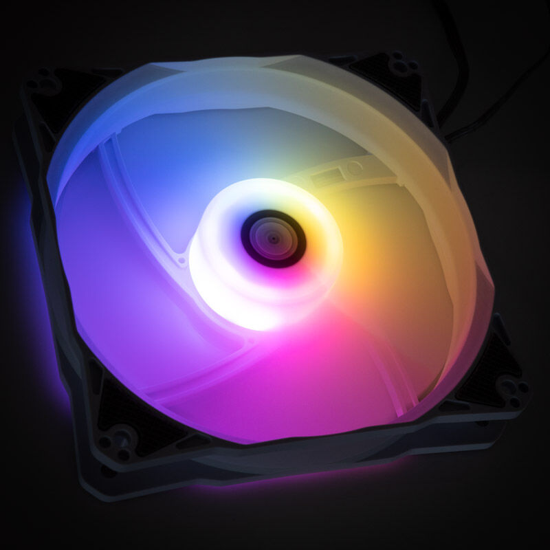 Sideprofil av Bitspower Notos RGB PWM vifte 120 mm hvit