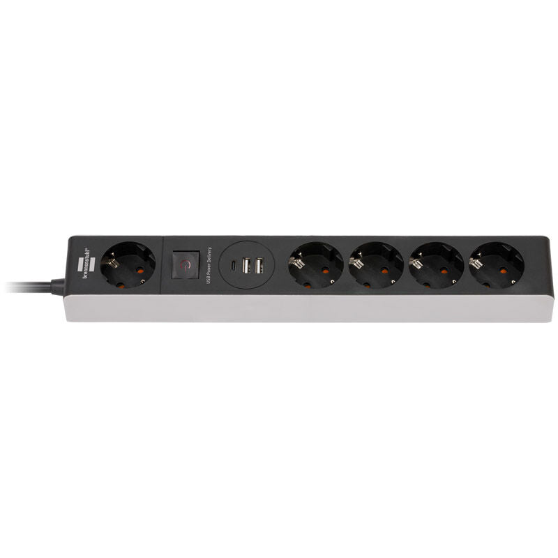 Brennenstuhl 5-veis grenuttak USB-C 2x USB-A svart forfra